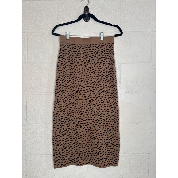 MINKPINK Luca Knit Leopard‎ Midi Skirt Tan Black Size L NWT Y2K Style - Picture 2 of 13